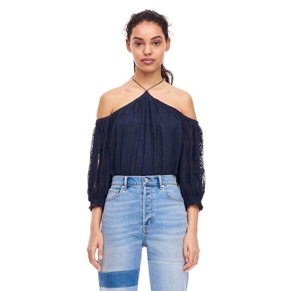 $295 Rebecca Taylor Embroidered Silk Open Shoulder - Picture 3 of 10